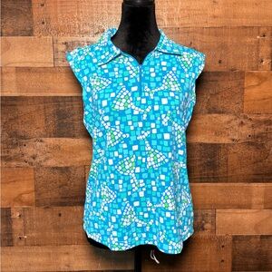 Ibkul Women’s Blue White Sleeveless Golf Tennis Shirt Medium M EH 133